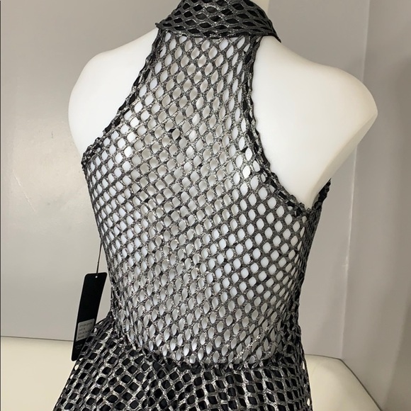 New Sentimental Cage High Neck Lace Up Metallic dress black medium nwt - Picture 4 of 8